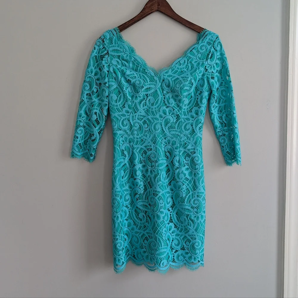 Women's Lilly Pulitzer Dress Helene 2 Teal Mint Lace Cocktail Formal - Picture 2 of 5